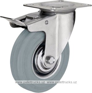 Поворотное стальное колесо с серой резиной и тормозом SCgb 85